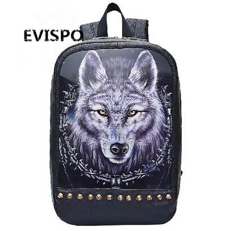 Wolf Backpack Black Preppy Style School Backpacks Funny Quality Pu