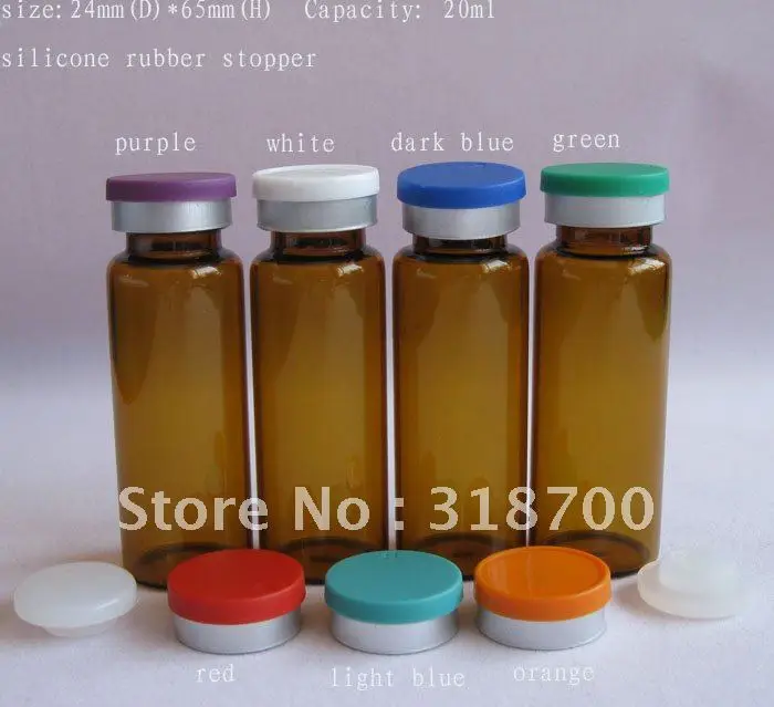 

Free Shipping -20ml amber glass vial+ silicone stoper +flip off cap, 20ml glss bottle, cosmetic packaging for essential oil use
