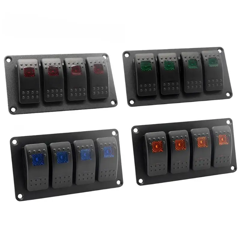 

VODOOL 12V/24V Car RV Boat Marine 4-Gang Button LED Rocker Switch Panel Circuit Breaker Vehicle Truck Car-Styling ON/OFF Switchs