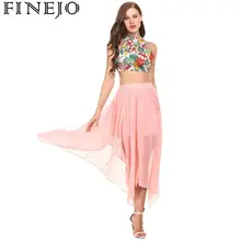 FINEJO модные женские туфли Высокая Талия на резинке и асимметричным подолом однотонное шифоновое, максимальная длина юбка новые летние Повседневное Дамы Юбка Femme