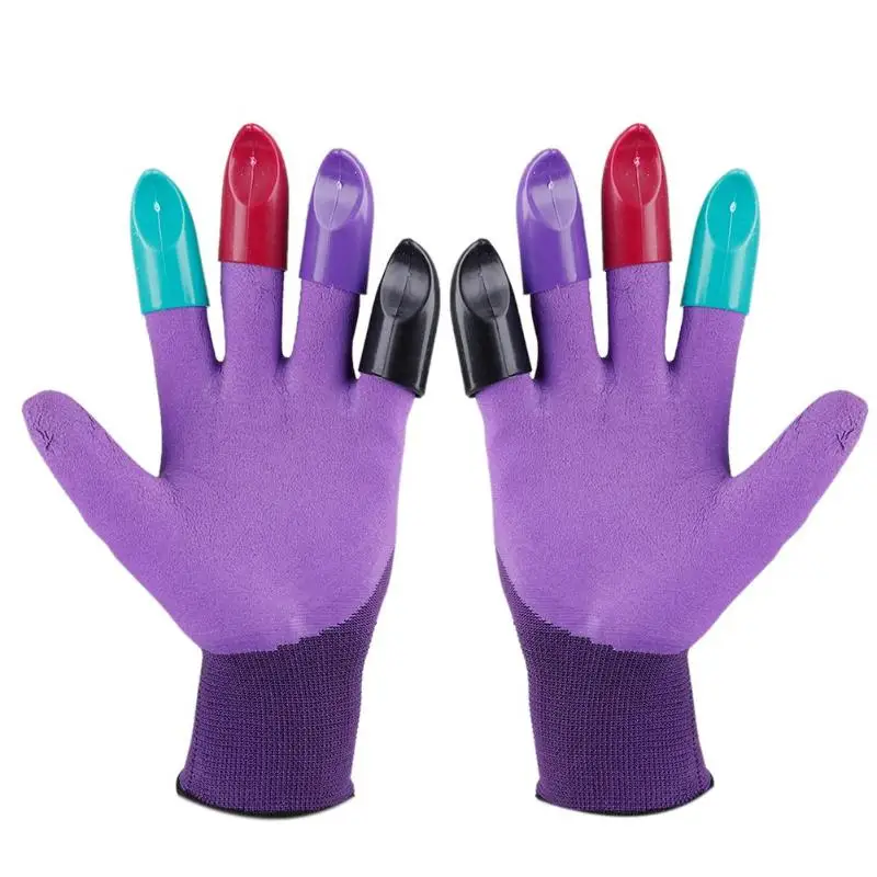 1 пара садовые ПУ Перчатки для копания с 8 ABS пластиковыми кончиками пальцев острые когти - Цвет: Purple