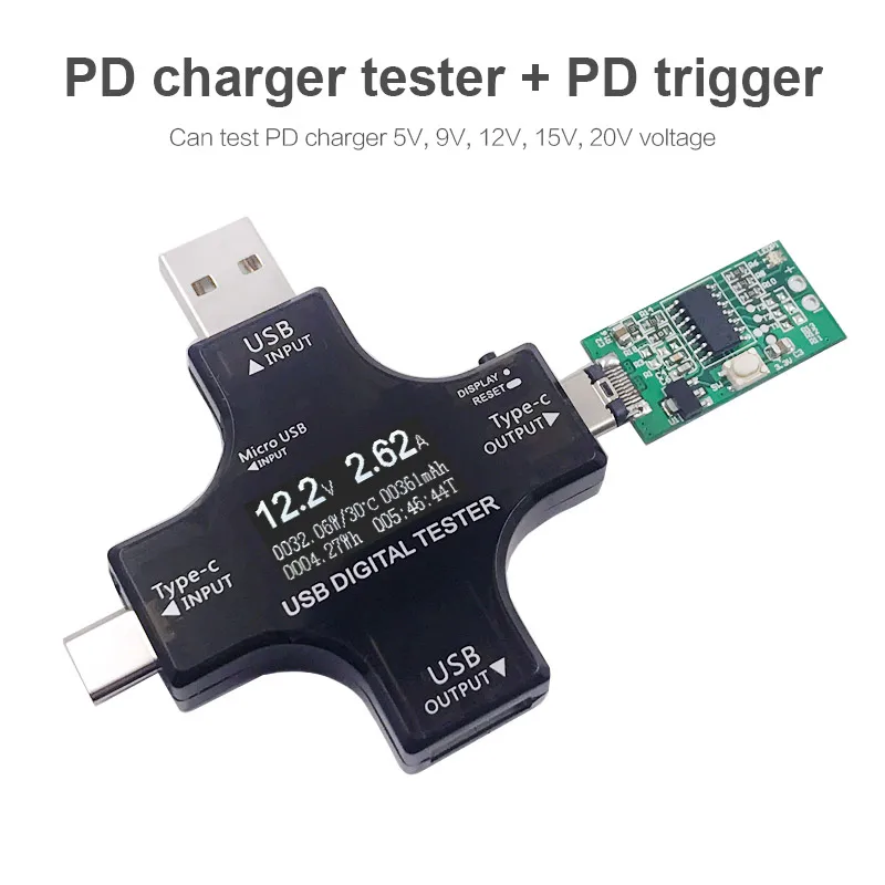 

12 in 1 Type-C Micro USB tester DC Digital voltmeter current voltage detector power bank charger indicator + pd trigger monitor