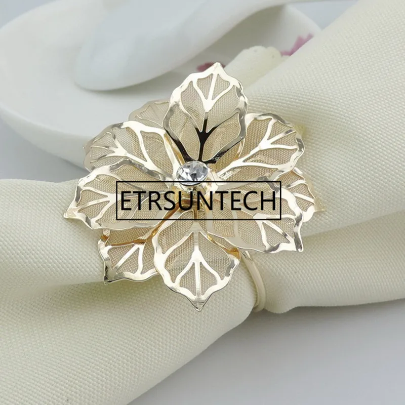 

100pcs Fashion Upscale Flower Rhinestone Napkin Rings For Weddings Party Decorations Napkin Buckle Hotel Household Table Decors
