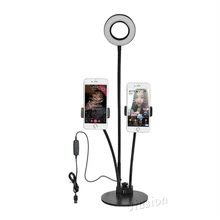 Светодиодный кольцевой светильник для селфи в режиме реального вещания USB с 2 держателями для сотового телефона для живого потока Youtube видео 3-Light Mode 360 градусов вращающийся