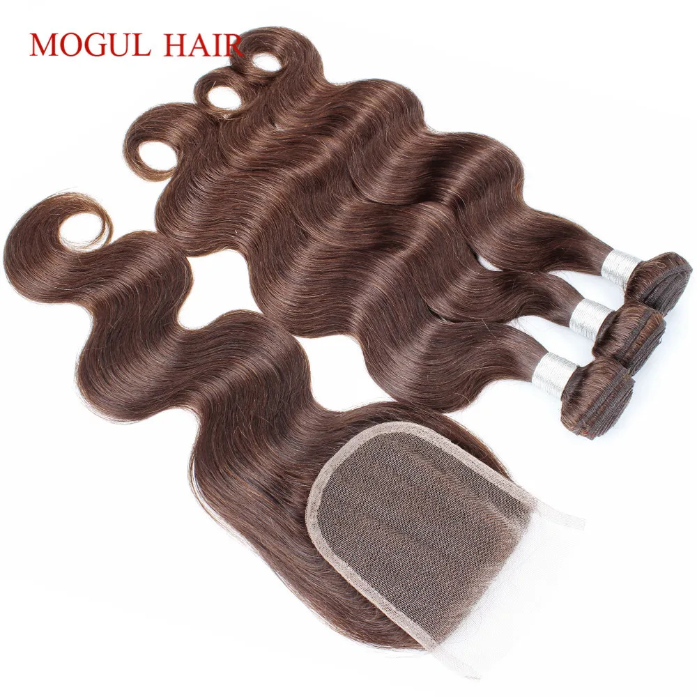 MOGUL волосы Цвет 4 шоколадный коричневый объемная волна комплект с закрытием 2/3 пряди с закрытием перуанские не Реми человеческие волосы для наращивания