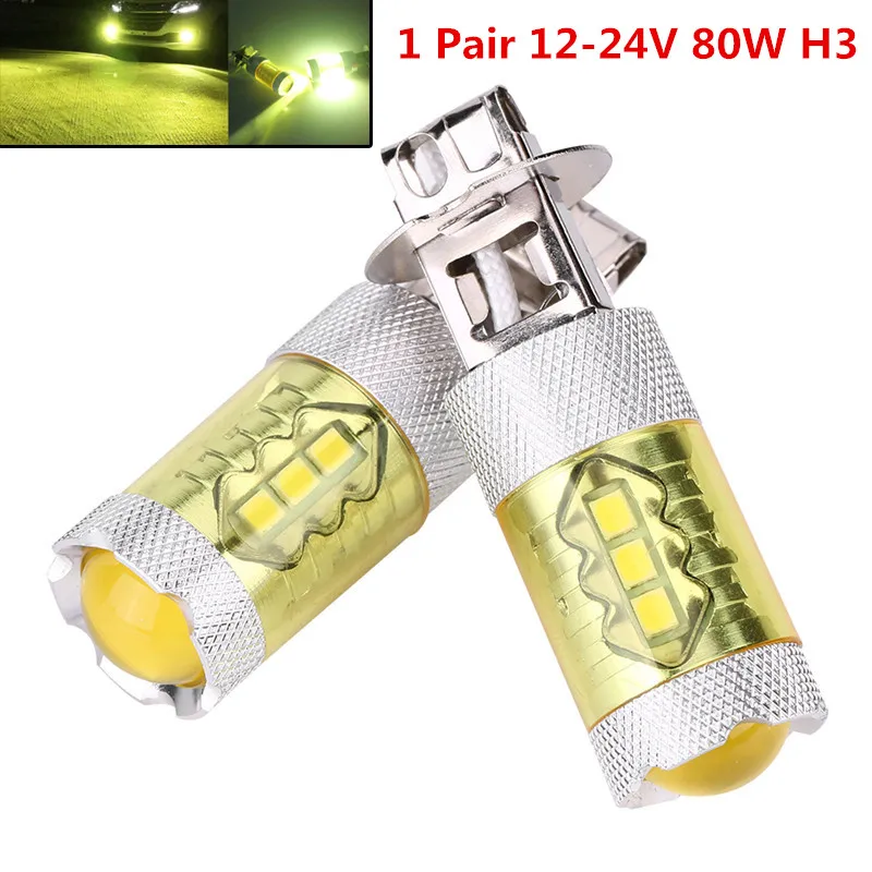 Светодиодный Противотуманные фары 1 пара 12-24 V 80 W H3 16SMD светодиодный желтый противотуманные фары Дневные Фары свет лампы высокой Яркость низкая Мощность потребление противоударный