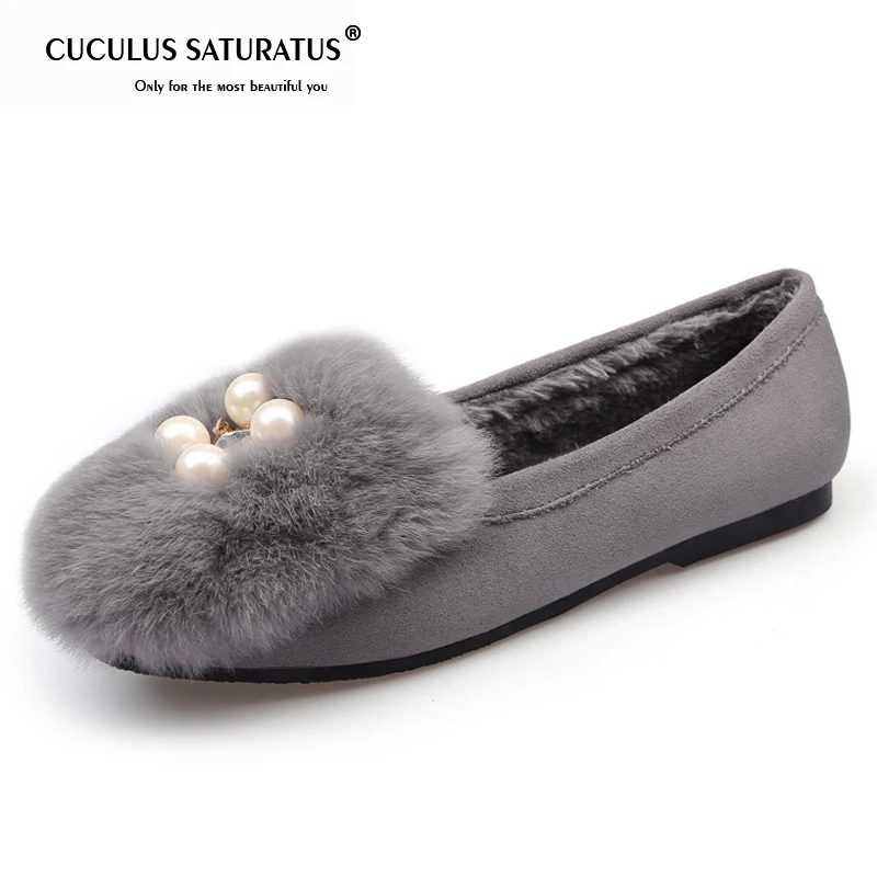 

Cuculus Autumn Winter Shoes Women Flats Bead Fur Slip on Flat Shoes Square Toe Metal Boat Shoes Woman Loafers Zapatos Mujer1648