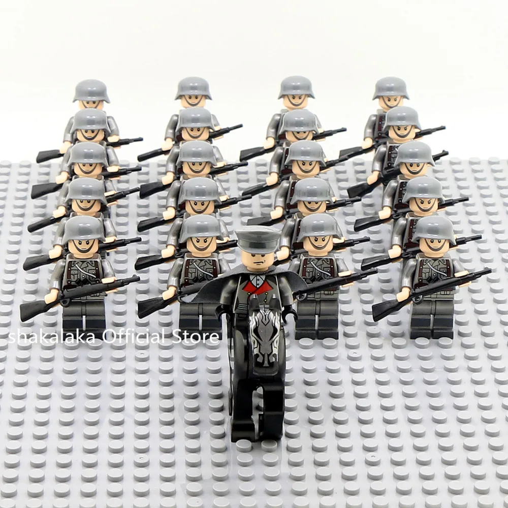 Günstig 21 stücke Offizier Soldat WW2 Deutsch Armee Pferd Truppe Military SWAT Team Waffe Bausteine Bricks Pädagogisches Spielzeug Jungen