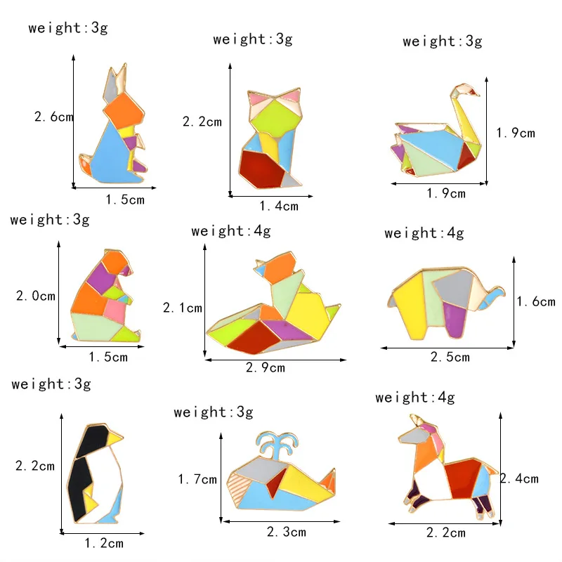 Модный значок оригами журавль кролик Пингвин слон Кот Гусь КИТ брошь-Лошадь Красочные сшитые животные эмалированные булавки ювелирные изделия