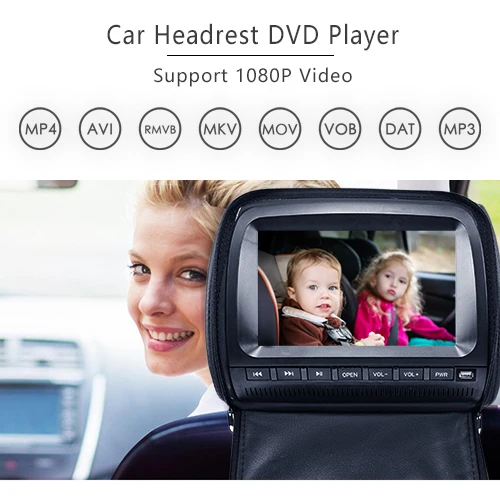 9 inch Car Headrest DVD Player 1080P Video Monitor Leather Cover Black IR Wireless Headphones Touch Screen (6)