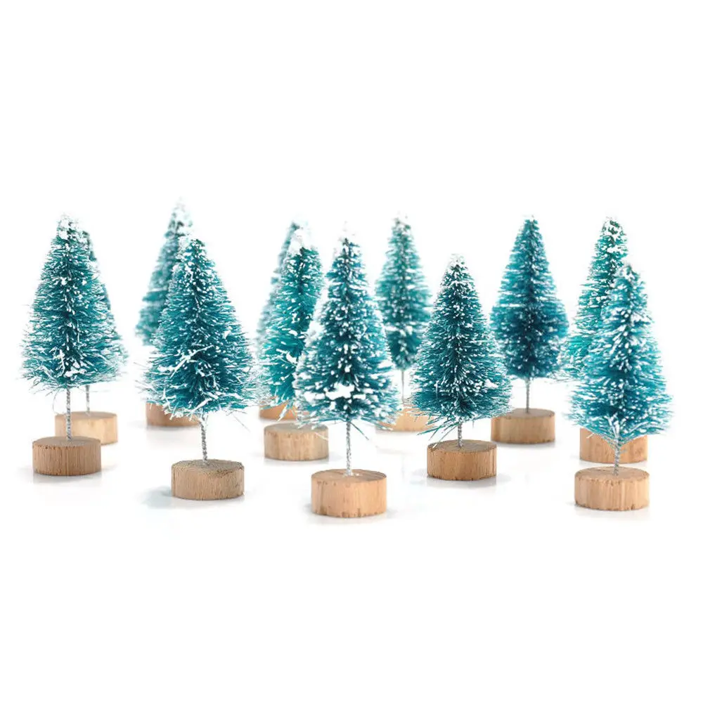 

12x Mini Sisal Bottle Brush CHRISTMAS TREES Santa Snow Frost Village House
