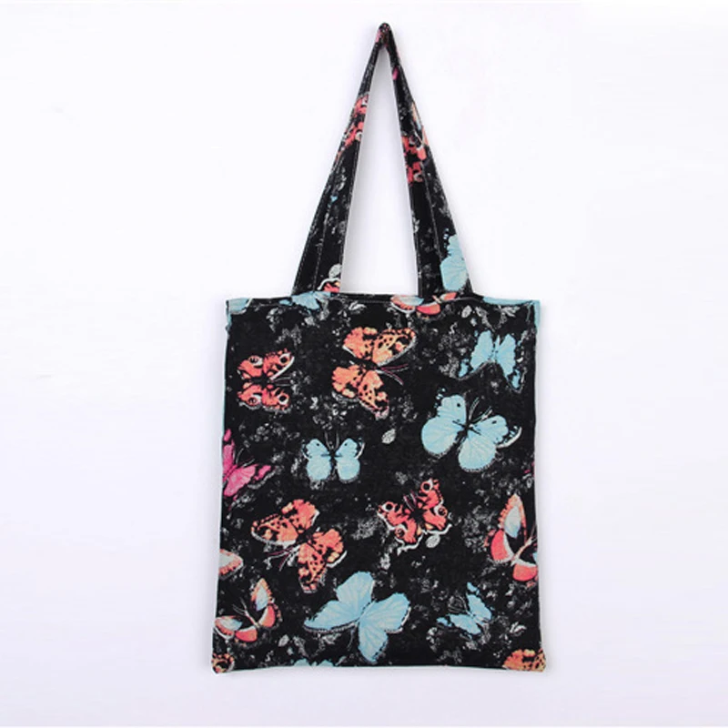 Cotton Shopping Tote Bag Recycle Eco Butterfly Beach Bag Animal Printed Black Blue Foldable ...