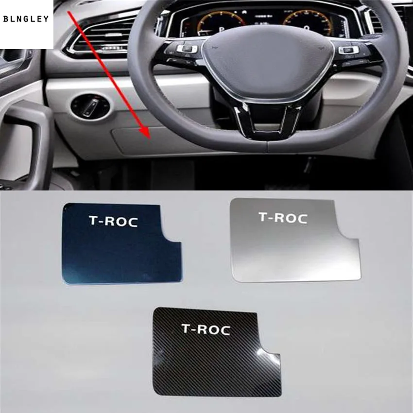 

1pc Car stickers Stainless steel driver side glove box decoration cover for 2018 2019 Volkswagen VW T-ROC