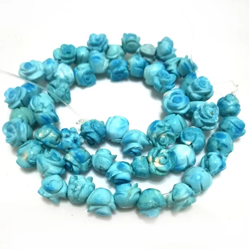 

16 inches 8x10mm Hand Made Flower Carved Natural Turquois Beads Loose Strand