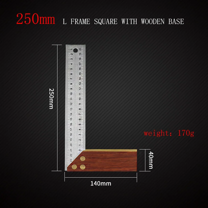 L Рамка квадратная линейка из нержавеющей стали маркировка для деревообработки l-квадрат 90 градусов ангел плотник измерения ручные инструменты - Цвет: wooden base 250mm