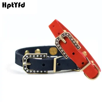 

1.2CM Elegant Small Dog Cat Collar Luxury Crystal Necklace 100% Genuine Leather Collar For Small Puppy Dogs Accessories