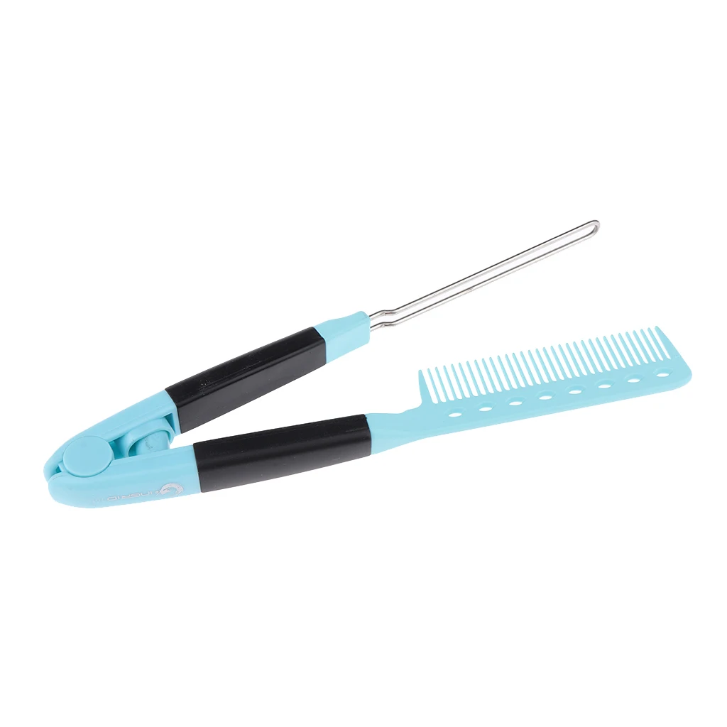 Fashion Salon Straight Bouffant Folding Pocket Comb Clip Hair Travel Brush V Shaped Hair Straightener Brush