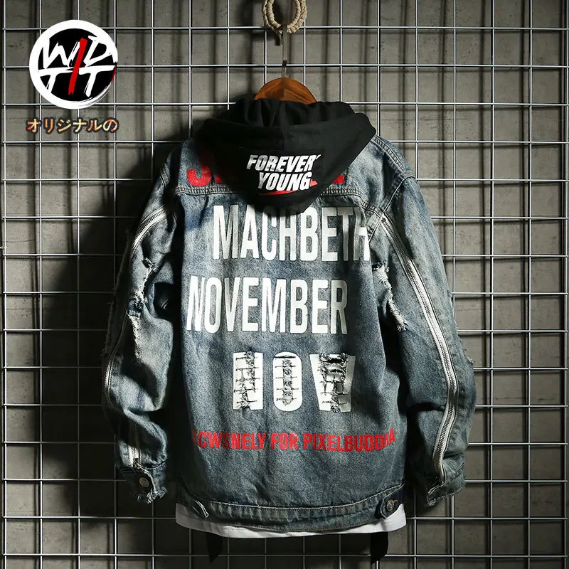 

LISER Denim Jacket Mens Hip Hop Jacket Plus Size Jeans Jacket Men Hole Oversized Jacket Streetwear Harajuku Veste Homme