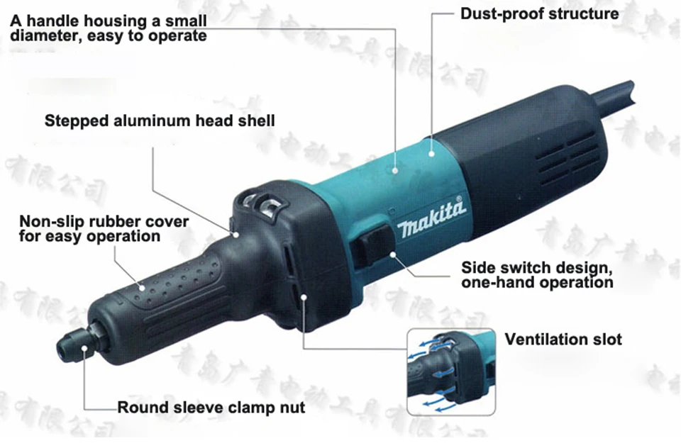 Япония Makita GD0601 электрический шлифовальный станок прямая мельница металл шлифовальный станок Внутренний отверстие полировщик 400 Вт 38 мм(1-1/") 25000 об/мин