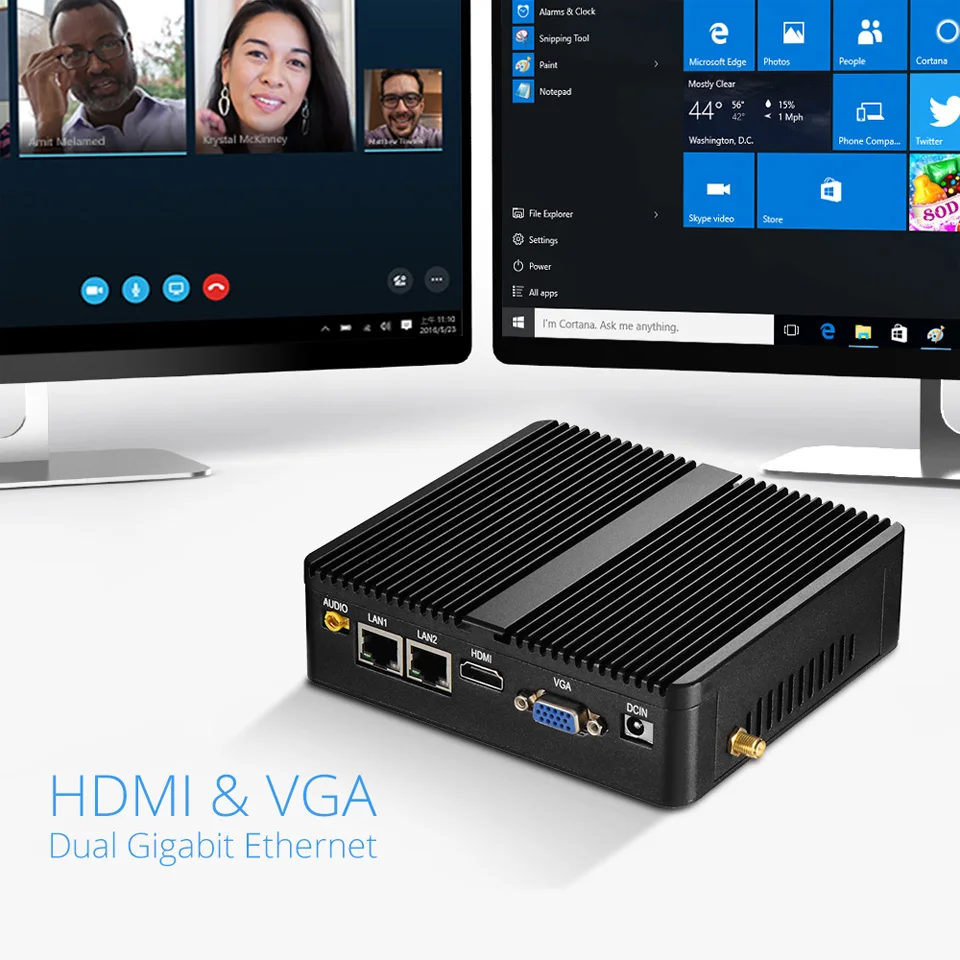 Мини-ПК без вентилятора Celeron J1900 J1800 Windows 10 Linux HTPC 2* LAN 2* COM двухъядерный мини промышленный компьютер HDMI 2* RJ45 USB3.0 VGA