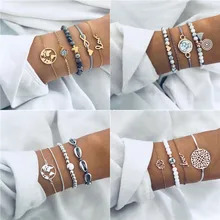 Modyle 2019 Nuevos Bohemios cuentas de piedra de mármol conjunto de pulsera para mujer Piedra Natural borla colgante brazaletes pulsera joyería para mujer