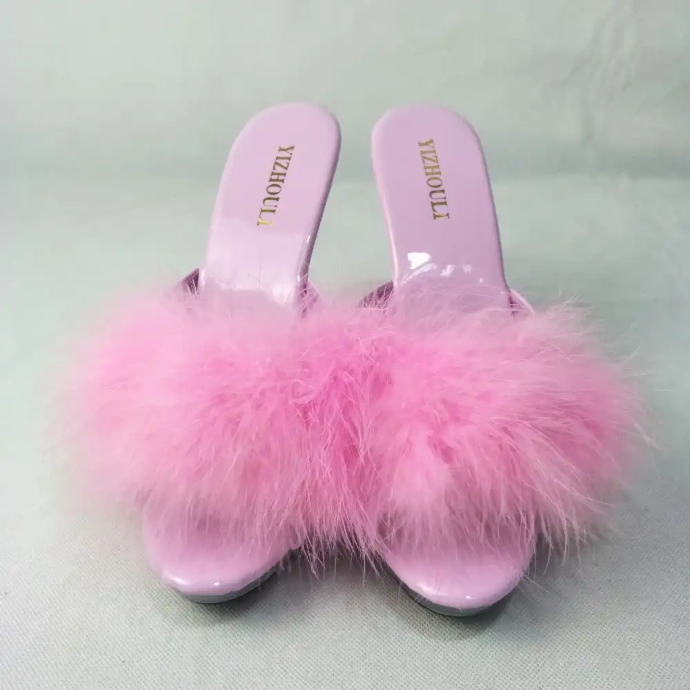 pink feather slippers