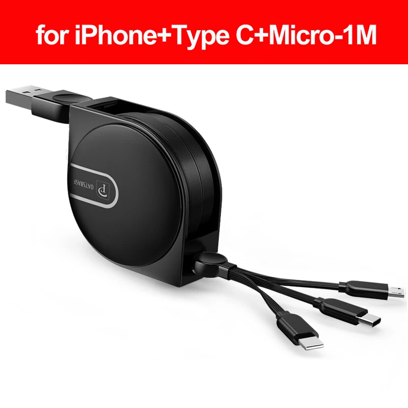 OATSBASF 3 в 1 Micro usb type C 8 Pin для iPhone XS Max X 8 7 Nokia 8 USB Выдвижной зарядный кабель для Xiaomi huawei 2 в 1 USB - Цвет: 3 in 1-Black