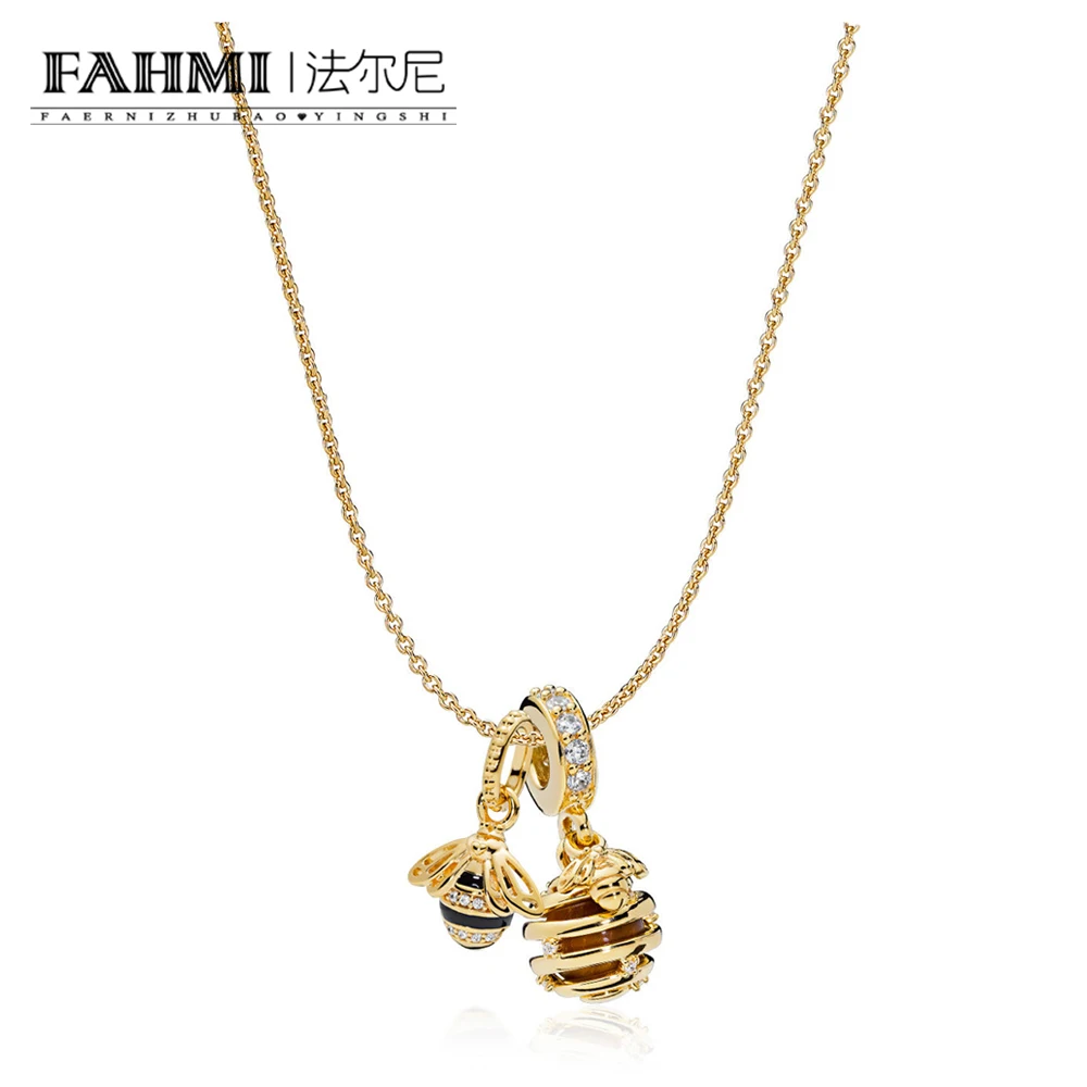 

FAHMI 100% 925 Sterling Silver 1:1 RAU0424 Shine Honeybee SWEET AS HONEY Pendant Necklace Set Women's Casual Clavicle Chain