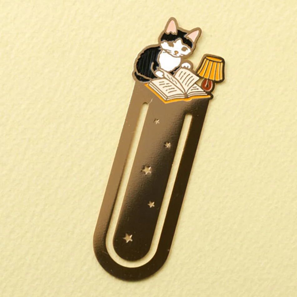 Metal Cute cat bookmark planner paper clip material escolar bookmarks for book stationery school supplies