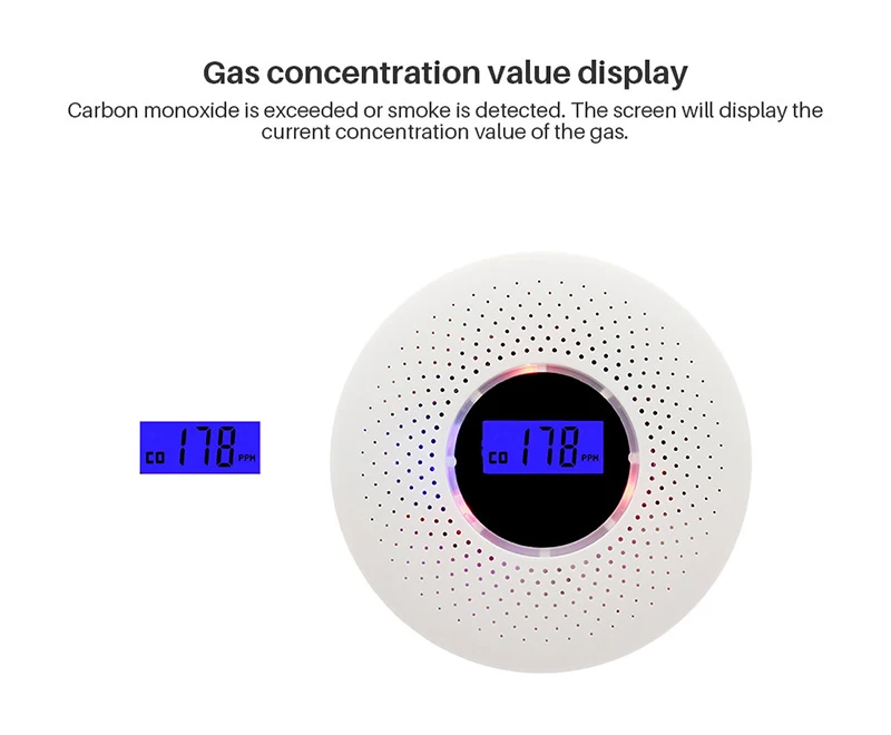 2 в 1 светодиодный дисплей Угарный газ детектор дыма комбинированный детектор CO сигнализация со светодиодный подсветкой мигающий Звук Предупреждение для дома Детская безопасность