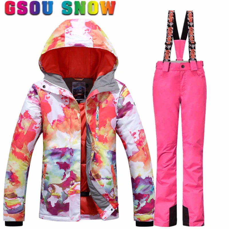 

Gsou Snow Women Ski Suits Winter Snowboarding Jackets and Pants Windproof Waterproof Colorful Female Outdoor Sports Skiing Sets