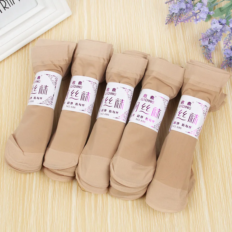 

Adorns 10airs Women Summer Sexy Ultrathin Transparent Crystal Silk Socks High Elastic Skin Color Nylon Short Socks Soild