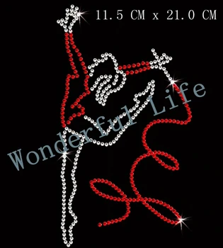 

Free shipping iron on crystal transfers design iron on rhinestone motifs dance image red with white crystal