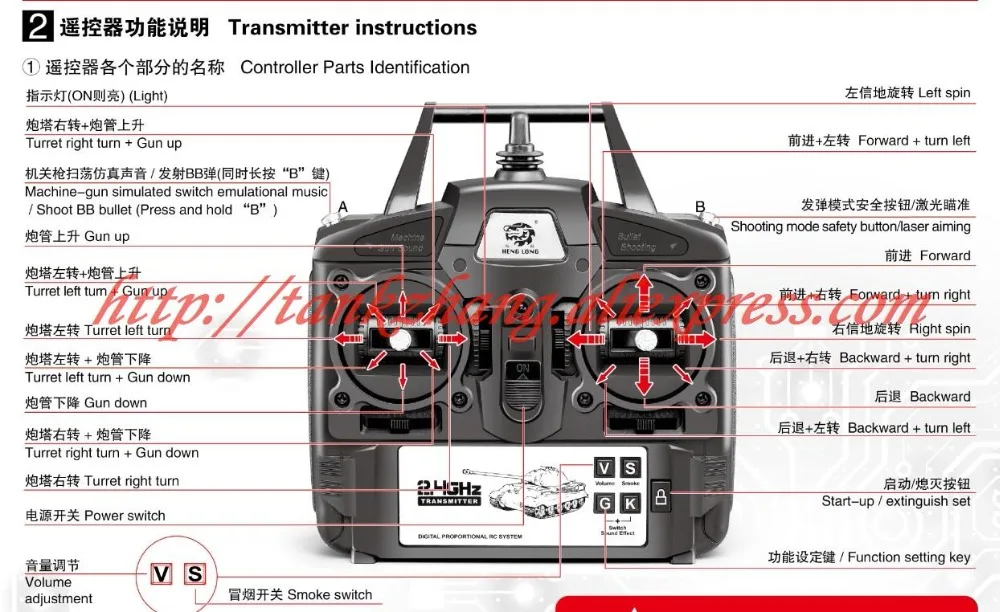 

HENGLONG 1:16 RC tank spare parts No. 2.4G transmitter / 2.4 controller-6.0 /6.1 version