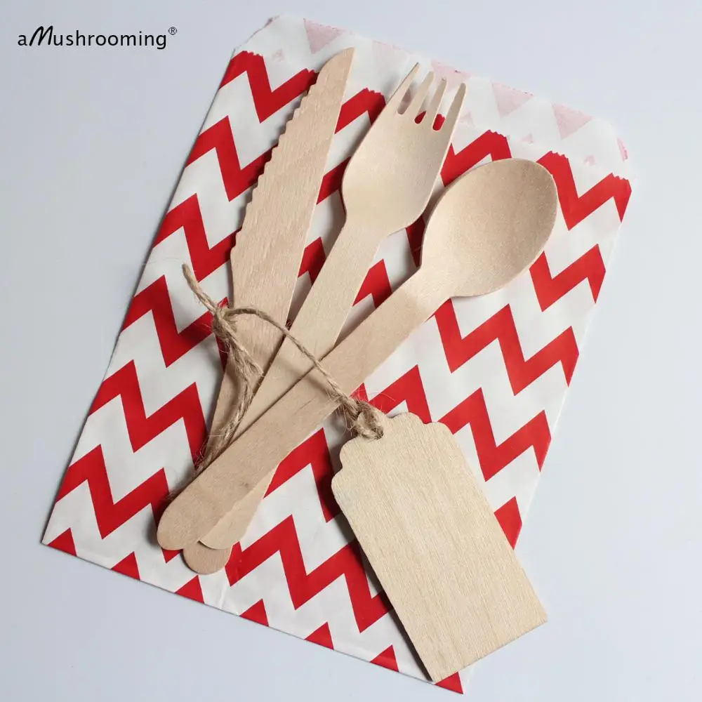 25 Set Birthday Party Serving Disposable Cutlery Personalized Wooden