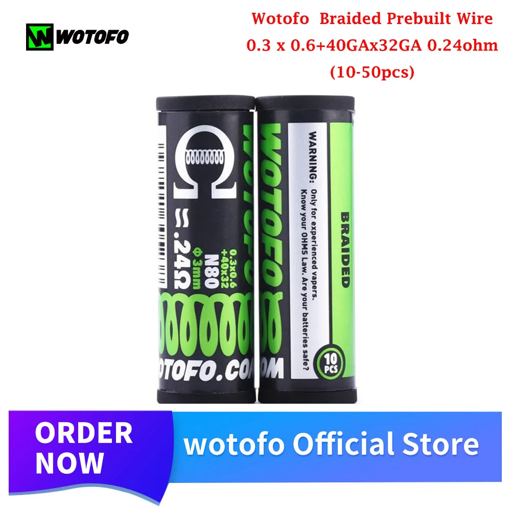 10 50 шт Wotofo Плетеный предварительно собранный провод 0 3x0 6 + 40GAx32GA 0.24ohm для RDA