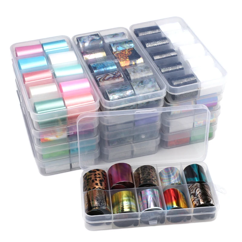 

10Rolls/set Holographic Nail Art Stickers Transfer Foil Sticker Adhesive Decal 2.5*100cm Starry UV Gel Wraps Nail Art Decoration