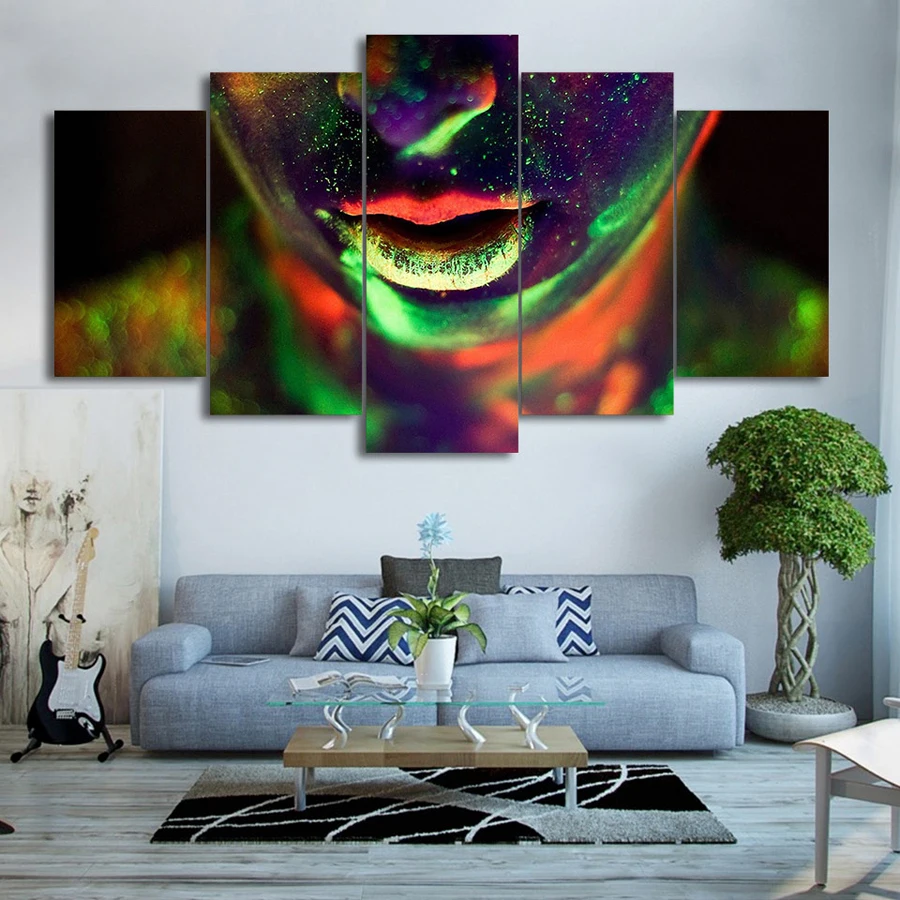 Drop Shipping HD Printed 5 Piece Canvas Art Color Woman Face Painting Modular Wall Pictures for Living Room Home Decor | Дом и сад