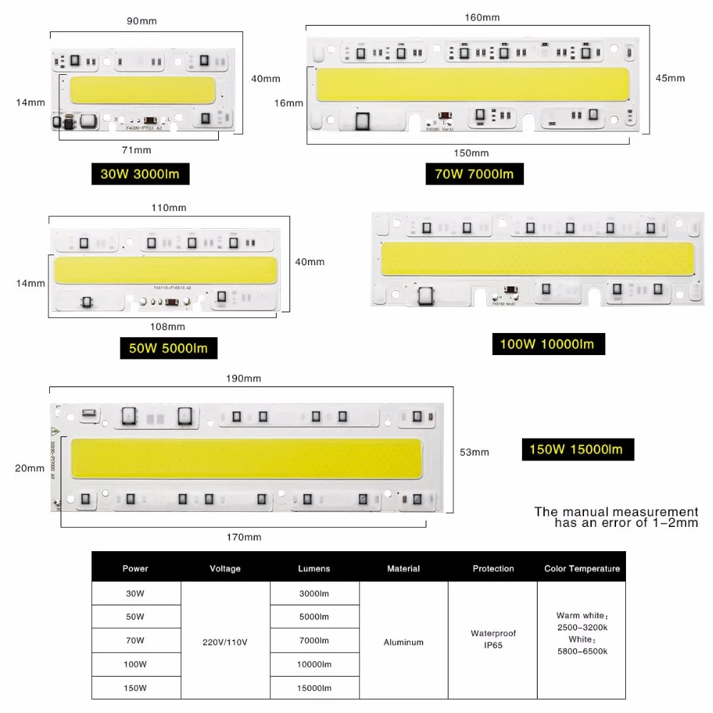 Светодиодный чип COB светильник 30 Вт 50 Вт 70 Вт 100 Вт 150 Вт запасной чип AC 220 V 110 V IP65 умная ИС(интеграционная схема для DIY светодиодный прожектор, точечный светильник, белый/теплый белый