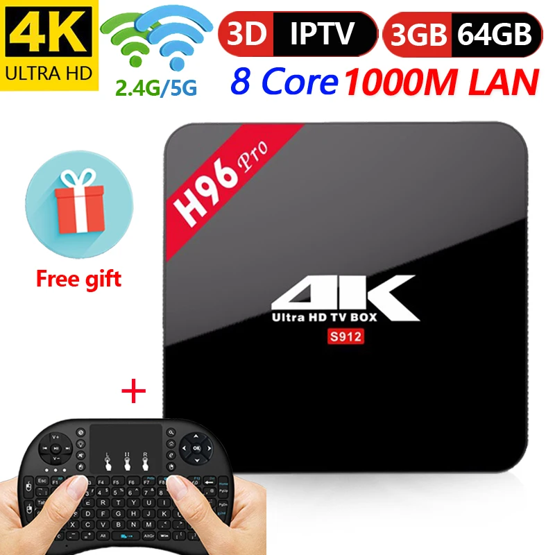 

H96 Pro TV Box Android 7.1 3 GB 64 GB Smart TV Box Octa Core Amlogic S912 5G Wifi 4 K BT4.1 H.265 Set top Box pk T9 Media Player