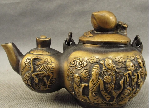 

shitou 001927 Chinese Bronze 8 God BaXianGuoHai Fly Crane Statue Gourd Shape Wine Pot Teapot discount 30% (C0324)