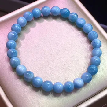 

Genuine Natural Blue Ice Larimar Gems 7mm Water Pattern Reiki Women Man Bracelet Round Beads Powerful Stone AAAAA Certificate