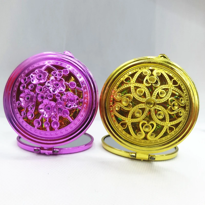 

New Mini Vintage Makeup Mirror Portable Doubl Sided Folding Hollow Out Small Round Hand Pocket Mirrorfor Women Home Office Use