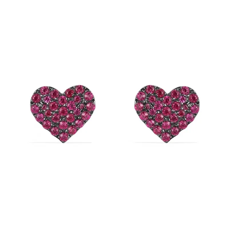 

SLJELY 925 Sterling Silver White Red Zircon CZ Stones Love Heart Stud Earrings Women October Yao Chen Collection Monaco Jewelry