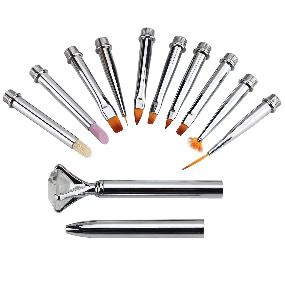 Nail Tool 10Pcs Different Sizes Copper Handle Nail Art Brush Set Design