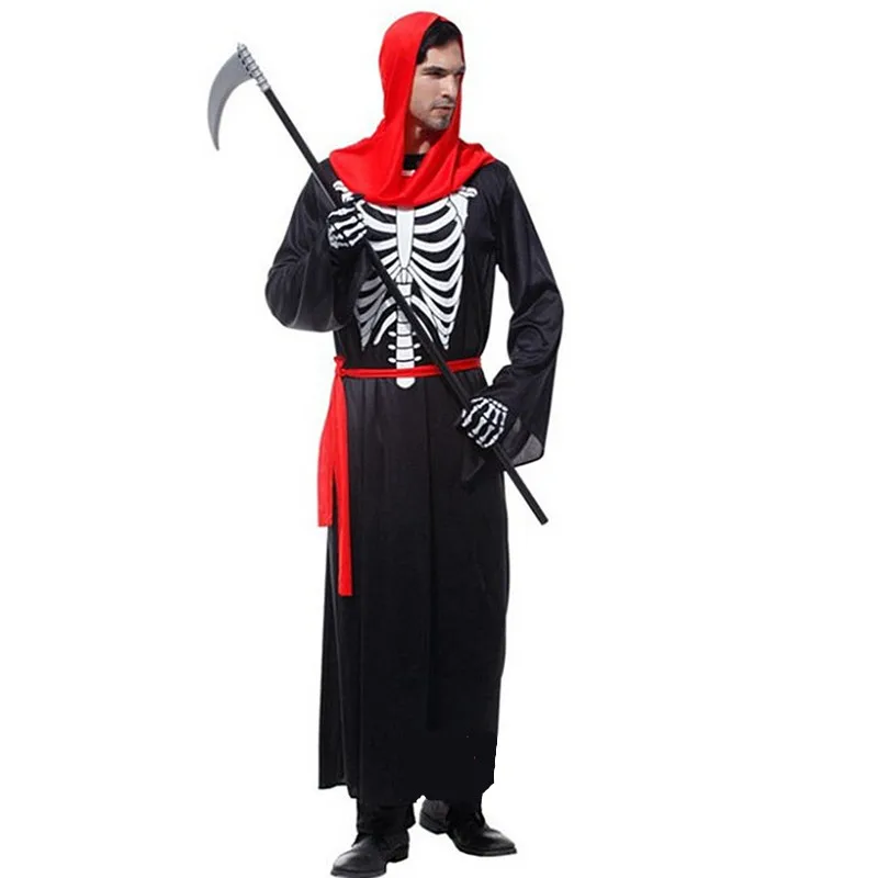 Halloween Skeleton Scary Costumes For Men Azrael Death Hell Devil Demon Cosplay Carnival Purim Masquerade Nightclub Party Dress