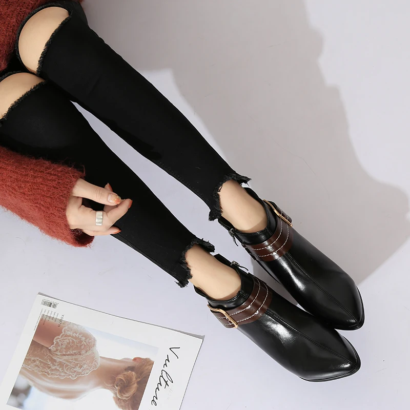 Lucyever/Коллекция года; сезон осень-зима; женские ботильоны из мягкой кожи с острым носком; цвет черный, красный; обувь на высоком каблуке с пряжкой; женская обувь; Zapatos De Mujer