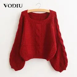 Короткий свитер женский осенне-зимний пуловер свободные перемычка с пышными рукавами корейский Костюмы для девочек осень Для Женщин