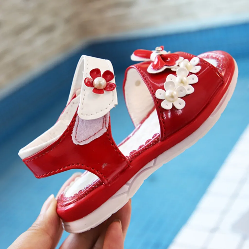 Летние сандалии с жемчугом; Новинка; детская обувь для отдыха с принтом; обувь принцессы с бабочками и цветами для девочек; Sandalias de ninos;# D1