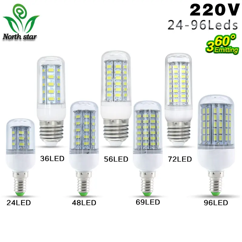 

E27 LED Lamp E14 LED Bulb SMD5730 220V Corn Bulb 24 36 48 56 69 72 96LEDs Chandelier Candle LED Light For Home Decoration